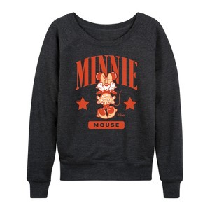 Women's - Disney - Minnie Mouse Collegiate Lightweight French Terry Wide Neck Long Sleeve Shirt - 1 of 4