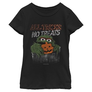Girls Sesame Street All Tricks No Treats Oscar the Grouch T Shirt - 1 of 4