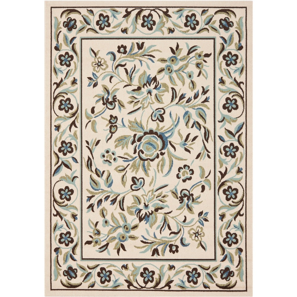 6'7inx9'6in Floral Loomed Area Rug Cream/Green - Safavieh