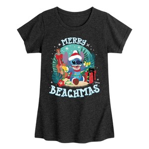 Girls' - Lilo and Stitch - Merry Beachmas Christmas Fitted Short Sleeve Graphic T-Shirt - 1 of 4