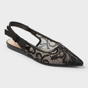 Women's London Lace Sling Back Bow Flats - A New Day™ Black - 1 of 4