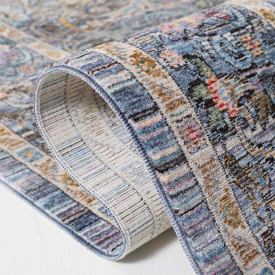 Crimson Blue and Ivory Rectangular Hand-Knotted Area Rug