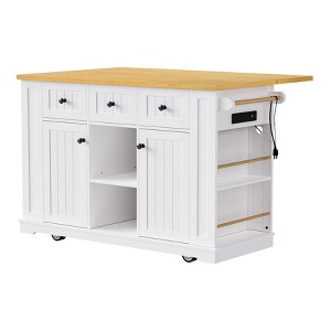 CLIHOME 53" Large Kitchen Island with Drop Leaf,Door Internal Storage Rack, Rolling Kitchen Cart on 5 Wheels with 5 Open Side Racks - 1 of 4