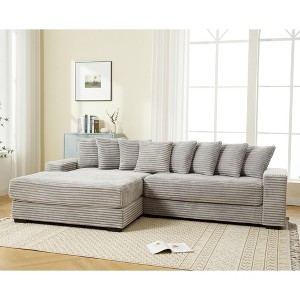 111'' Corduroy Oversized L-Shaped Sectional Sofas with Left Chaise Daybed, Armrests, 8 Throw Pillows and Easy Assembly - 1 of 4