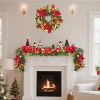 6FT Christmas Garland with 20 Warm White LED Lights,Realistic Design with Flowers - 3 of 4