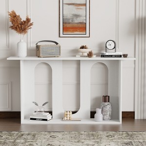 Bella Depot Modern Curved 60" Ash Veneer Console Table with Shelf,Suitable for Entryway,Hallway Living Room,Foyer,Corridor - 1 of 4
