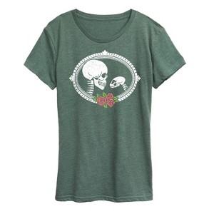 Women's - Instant Message - Human And Cat Skull Short Sleeve Graphic T-Shirt - 1 of 4