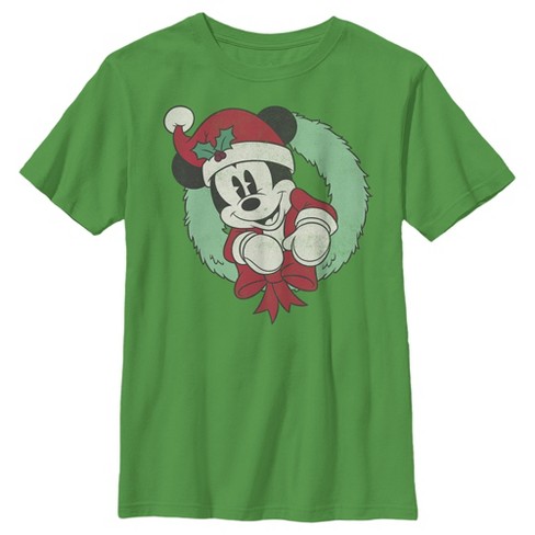 Boy's Disney Festive Mickey Mouse Wreath T-shirt - Kelly Green - Medium ...