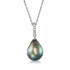 Ross-Simons 11-12mm Black Cultured Tahitian Pearl Pendant Necklace With .10 ct. t.w. Diamond in Sterling Silver Size 18 - 1 of 3