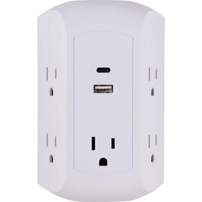 GE 5 Outlet Grounded Tap with 2 USB Ports USB-A and C 560J 3.4A White