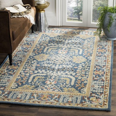 Handmade Dark Blue and Multi Wool Tufted Area Rug