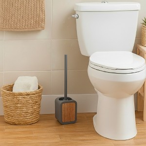 Evideco French Home Goods Toilet Brush and Holder Rubber and Wood - 1 of 4