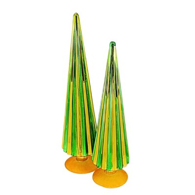 Cody Foster 14.5 Inch Green/Gold Pleated Trees Christmas St Patrick’S Set/2 Village Decor Tree Sculptures