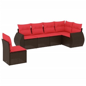 vidaXL 6 Piece Patio Sofa Set with Cushions Brown Poly Rattan - 1 of 4