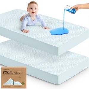 2-Pack Protect+ Waterproof Crib Mattress Protector Covers, Mavy Quilted Cotton Baby Mattress Topper, Toddler Crib Sheets - 1 of 4