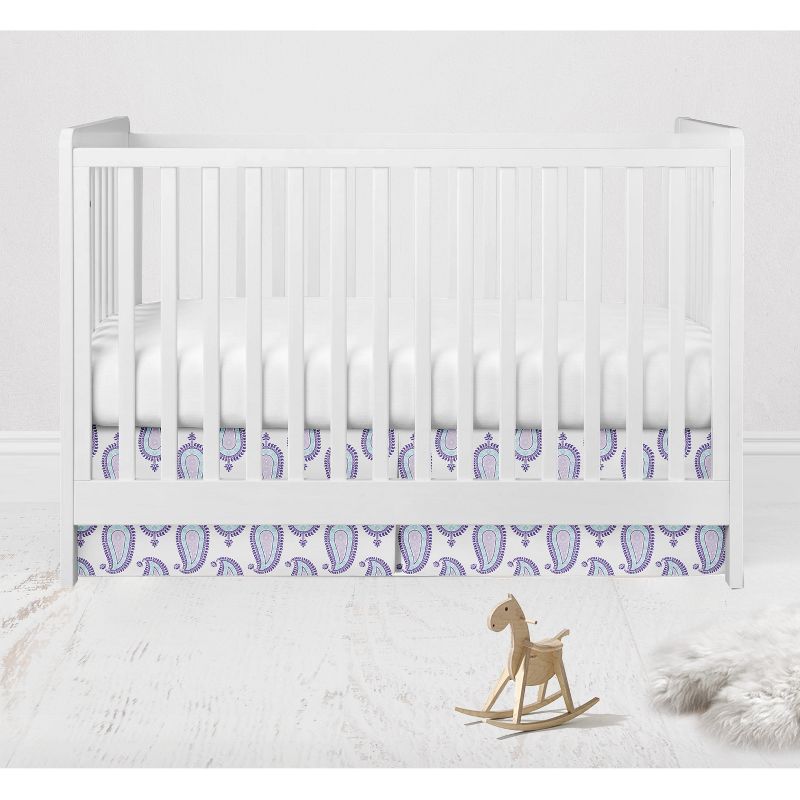 Bacati - Isabella Paisley Aqua/Lilac/Purple Paisley Crib/Toddler Bed Skirt, 1 of 4