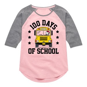 Girls' - Peanuts - Snoopy One Hundred Days Of School Shirt Tail Raglan Graphic T-shirt - 1 of 4