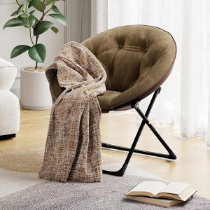 Comfy Saucer Chairs, Folding Reading Lounge Chair, Cozy Faux Fur Living Room Chair with Soft Thick Padded Seat - 1 of 4