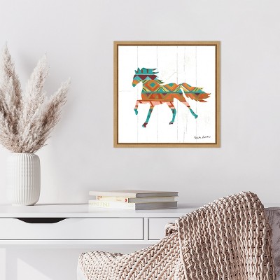 Southwestern Geometric Horse Framed Canvas Wall Art, 16" x 16"