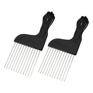 Unique Bargains Women's Metal Hair Pick Afro Comb Hairdressing Styling Tool 6.50"x2.68" Black 2 Pcs - 1 of 4