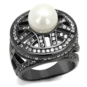 Slickblue White Pearl Synthetic Crystal Ring, Light Black Stainless Steel, Women’s Fashion Pave Ring, Sizes 5-10 - 1 of 4