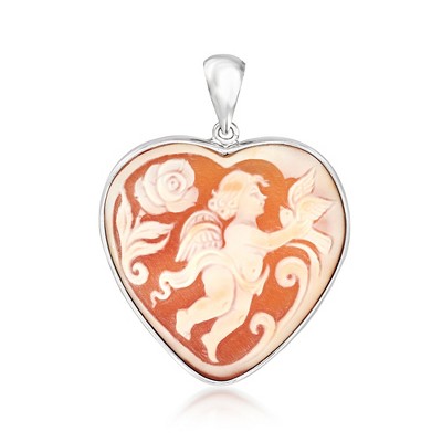 Ross-Simons Italian Orange Shell Heart-Shaped Angel Cameo Pendant in Sterling Silver Size 1.88