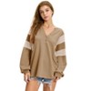 EXLURA Women's Oversized V Neck Henley Shirt Patchwork Color Block Sweatshirt Long Sleeve Button Pullover Tunic Tops - 3 of 4