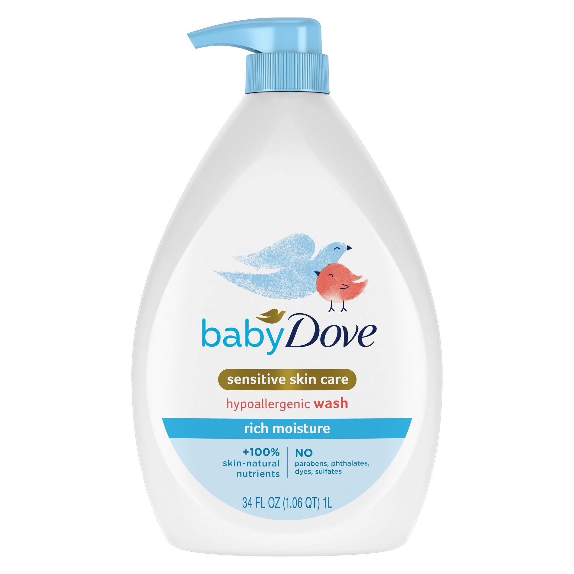 Baby Dove Rich Moisture Baby Wash & Shampoo, Hypoallergenic and Tear-Free - 34 fl oz: Liquid, Pump Bottle, Sensitive/Dry Skin