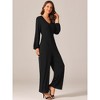 Seta T Women's V Neck Long Sleeve High Waist Wide Leg Casual Jumpsuits with Pockets - 2 of 4