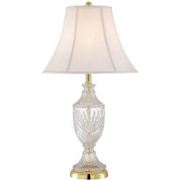 Regency Hill Traditional Table Lamp 26.5" High Cut Glass Urn Brass White Cream Bell Shade for Living Room Family Bedroom Bedside Nightstand