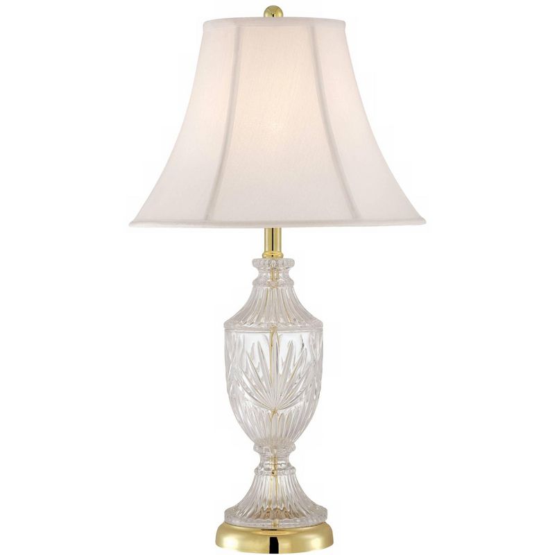Regency Hill Traditional Table Lamp 26.5" High Cut Glass Urn Brass White Cream Bell Shade for Living Room Family Bedroom Bedside Nightstand, 1 of 7