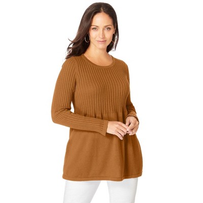 Jessica London Women's Plus Size Ribbed Baby Doll Tunic Sweater