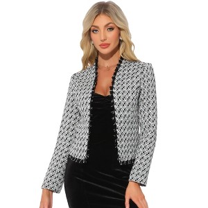 Allegra K Women's Plaid Tweed Blazer Long Sleeve Open Front Work Office Jacket - 1 of 4