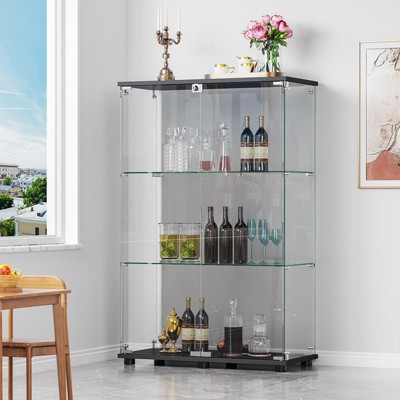 Black 31.7 in. W Display Cabinet with 2 Doors for Living Room Bedroom Office