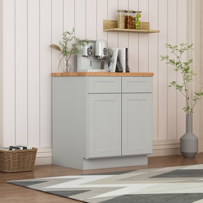Shaker Dove Kitchen Base Cabinet with 2 Doors & 2 Drawers, Soft-Close, Plywood & MDF for Kitchen & Dining