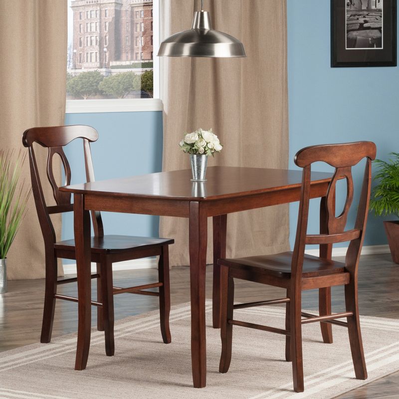 3pc Inglewood Dining Table with 2 Key Hole Back Chairs Walnut - Winsome, 4 of 5