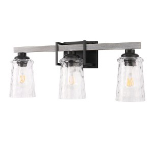 DORESshop 26 in. 3 Light Black and Wood Grain Rustic Farmhouse Bell Vanity Light for Bathroom Mirror with Water Glass - 1 of 4
