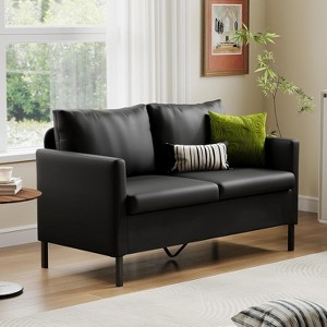 TYBOATLE 51" Modern Small Loveseat Sofa, 2‑Seater Fabric Couch with Iron Legs for Apartment, Office, Dorm, or Bedroom, Black - 1 of 4