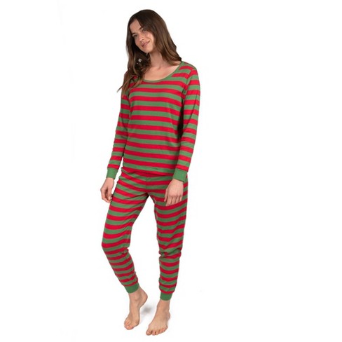 Leveret Womens Two Piece Cotton Christmas Pajamas Striped Red and Green XL