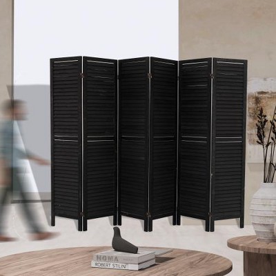 5.6-Foot High 6-Panel Wooden Louvered Divider, Foldable Privacy Screen for Home Office, Dining, Bedroom