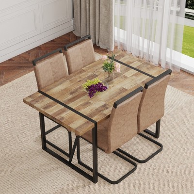 ModernLuxe 5/7 PCS Dining Set for 4/6, Modern Dining Table Set with Upholstered Dining Chairs, Brown+Black