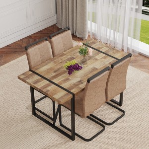 ModernLuxe 5/7 PCS Dining Set for 4/6, Modern Dining Table Set with Upholstered Dining Chairs, Brown+Black - 1 of 4
