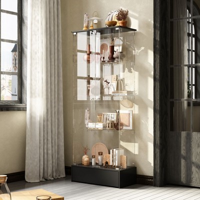 FUFU&GAGA Black Glass Cabinet Multi-Functional Storage Display for Home and Office Bookcase Buffet