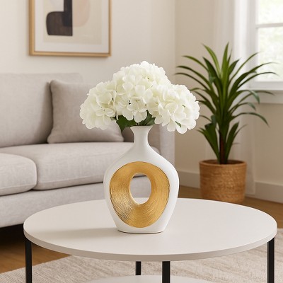 Sagebrook Home Ceramic Oval Vase - Contemporary Glam Abstract Cut-Out Vase Beaded