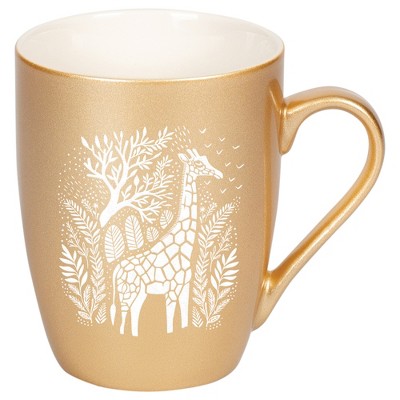 Elanze Designs 10 Ounce Metallic Finish New Bone China Tea Coffee Cup Mug� Gold Floral Safari Giraffe