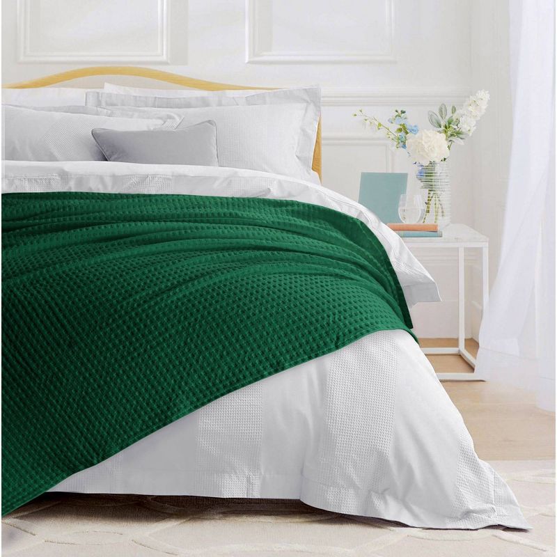 Tribeca Living 50&#34;x70&#34; Vienna Chunky Waffle Weave Cotton Throw Emerald Green, 2 of 4