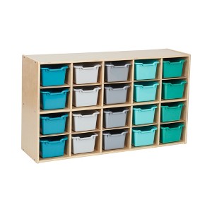 ECR4Kids Streamline 20 Cubby Tray Storage Cabinet with 20 Scoop Front Storage Bins, 4x5, Natural - 1 of 4