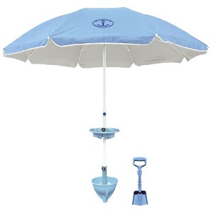Anchor Works: Classic Beach Umbrella & AnchorONE Kit – Sky Blue - 7.5ft - 1 of 4