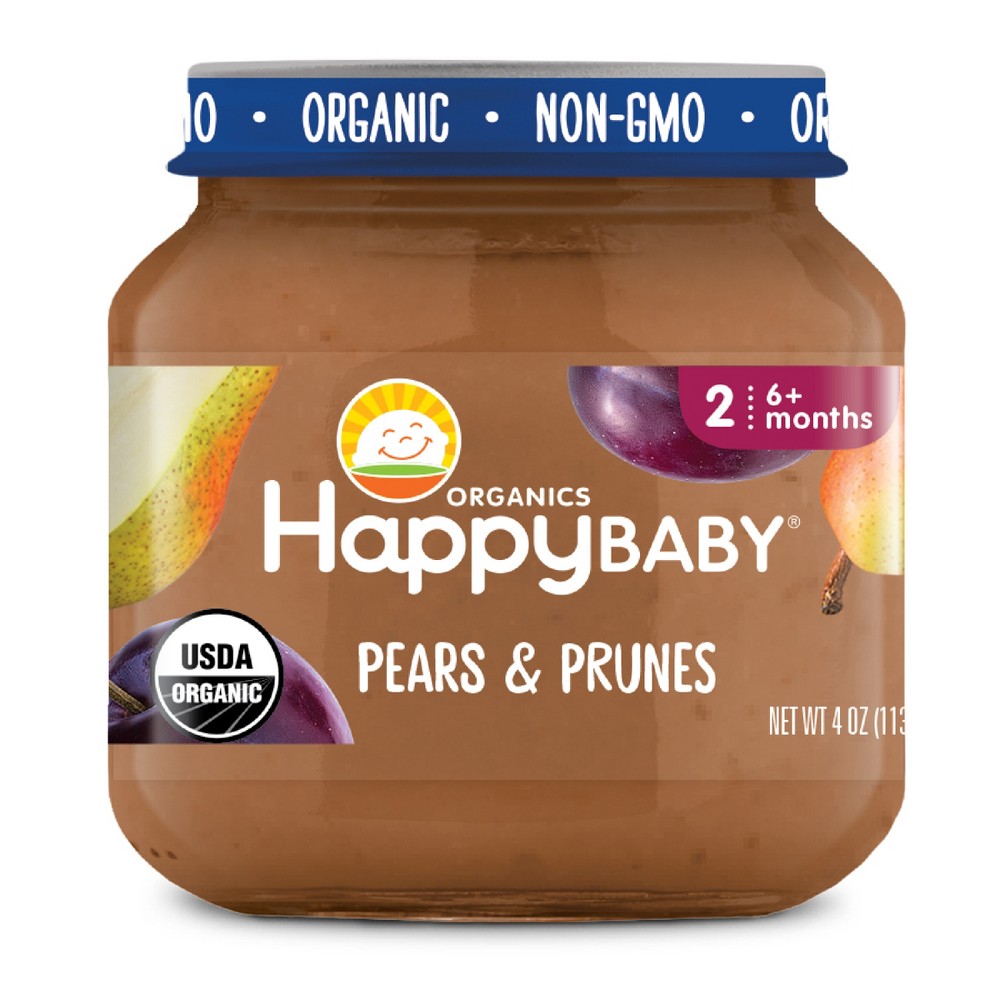 Happy Baby Organics Clearly Crafted Stage 2 Pears & Prunes Jar - 4oz: Age 6 Months & Up, Baby Meals, Organic, Ready to Eat