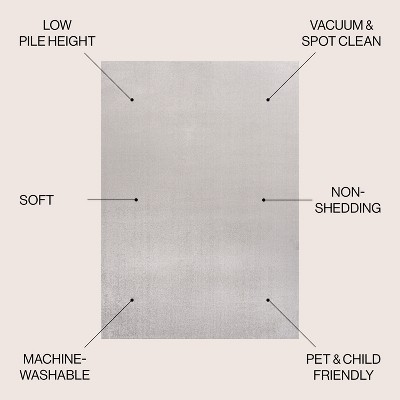Light Gray 8' x 10' Solid Synthetic Washable Area Rug